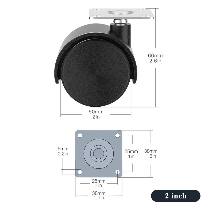 ANDUTEES 2 Inch Casters Set of 4, Plastic Wheels for Furniture, Plate Swivel Nylon Castor Wheels for Carts, Furniture, Planter, Baby Bed, Kitchen, Drawers, Cabinet, Table (with Stainless Steel Screws) - Image 2